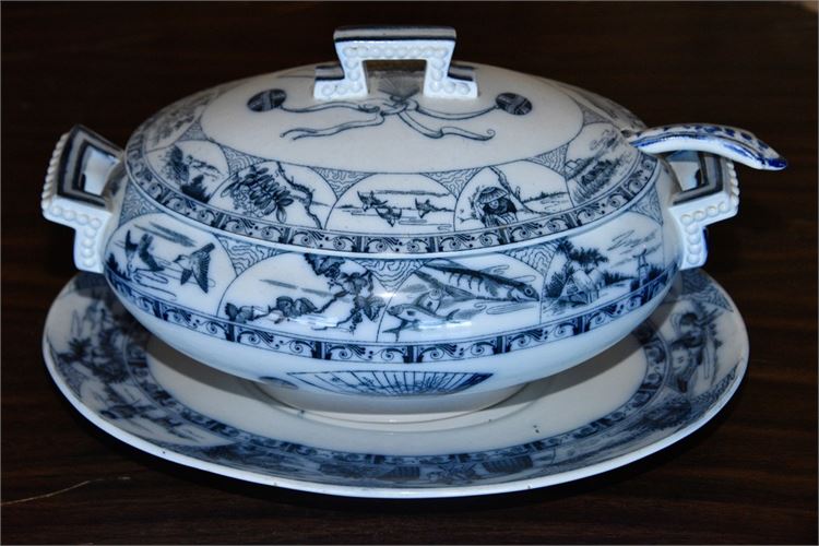 BMW & Co Blue and White Lidded Tureen with Ladle