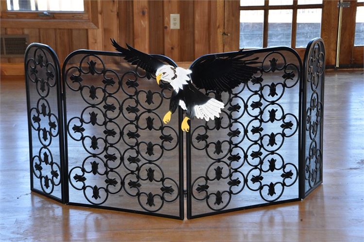 Iron Fire Screen with Decorative Tin Eagle Hanging