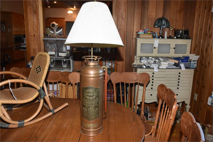 Antique Brass Fire Extinguisher Mounted as a Lamp