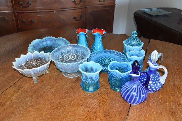 Group of Vintage Blue Glass Objects