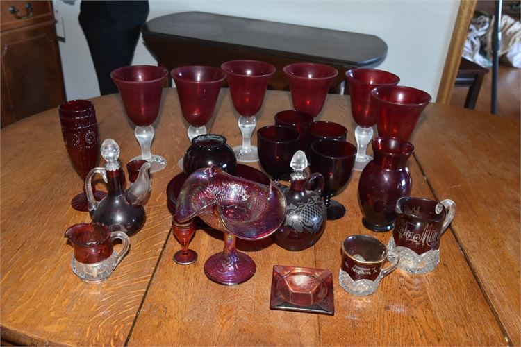 Group of Vintage Cranberry Glass Objects