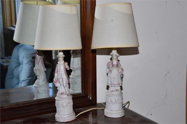Pair Bisque Figural Lamps
