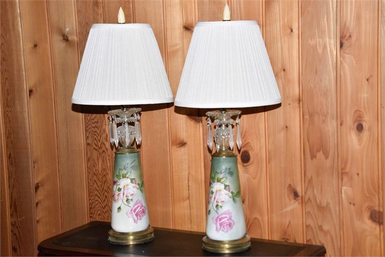 Pair Paint Decorated Glass Lamps