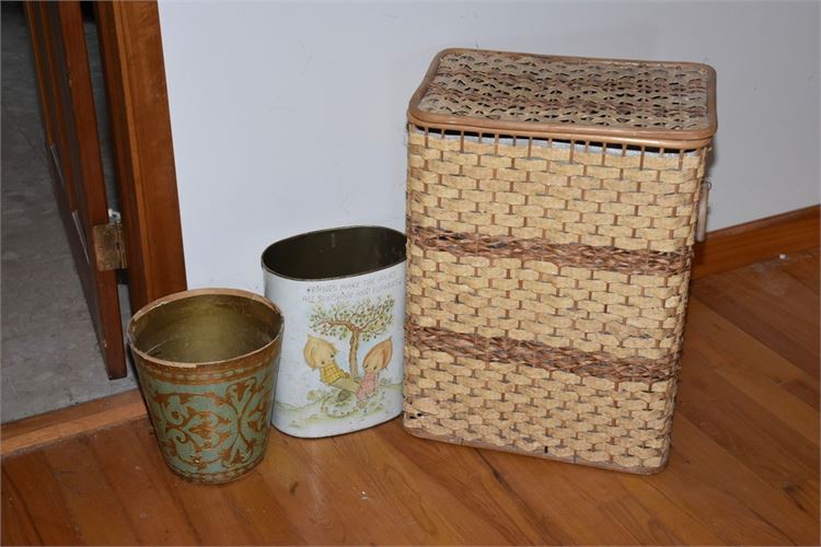 Hamper and Two Waste Cans