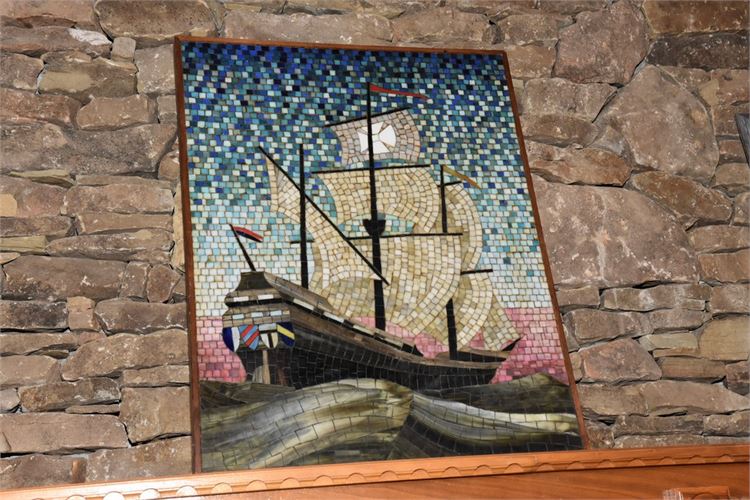 Mosaic Plaque Depicting a Sailing Ship