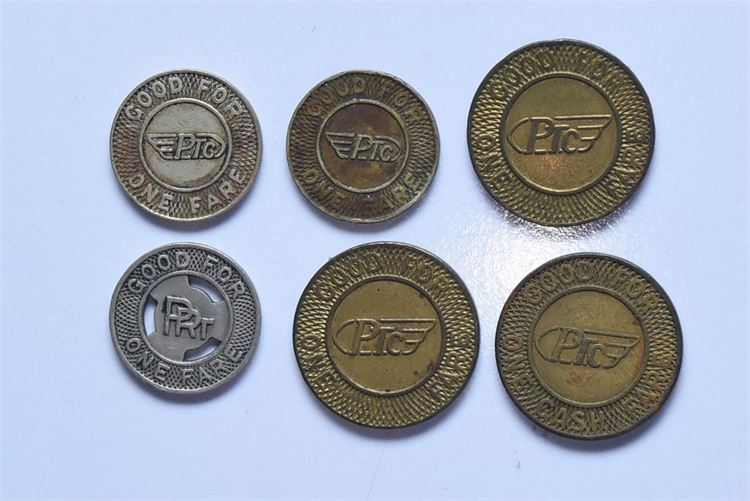 Six (6) Antique Philly Subway Tokens