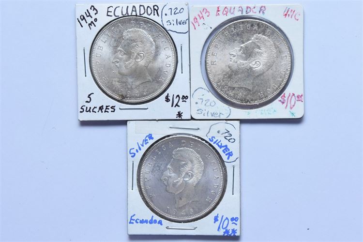 Three (3) Ecuadorian Silver Coins