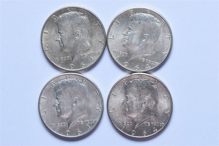 Four (4) 1964 Kennedy Half Dollars