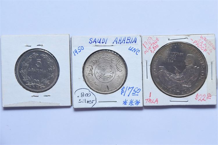 Three (3) Silver Coins: Saudi Arabia Greece Samoa