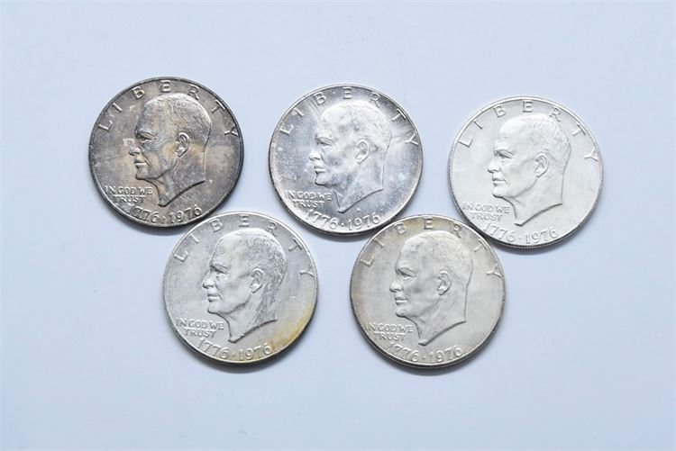 Five (5) 1976 Eisenhower Silver Dollars