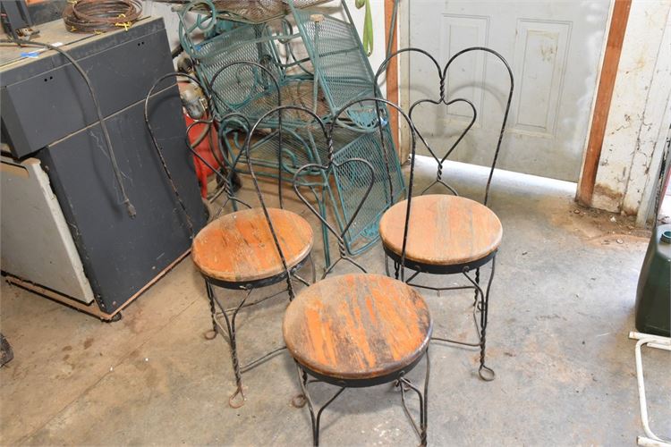 Three (3) Metal and Wood Chairs