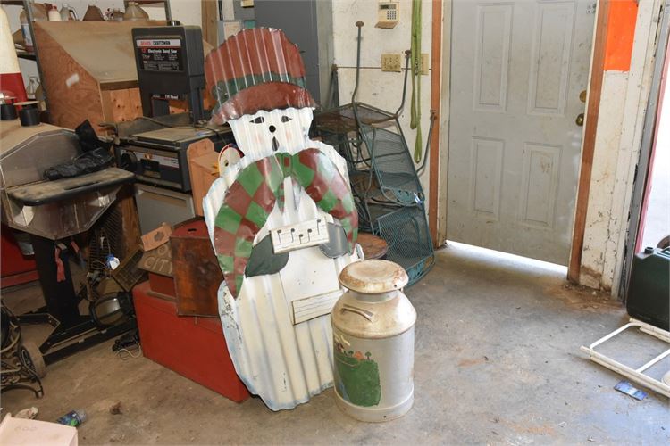 Tin Snowman and Painted Vintage Jug