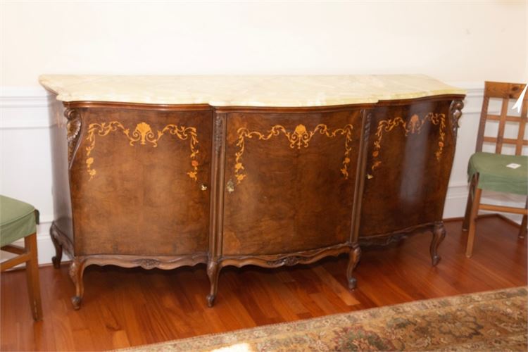 Antique Inlaid Marble Top Credenza