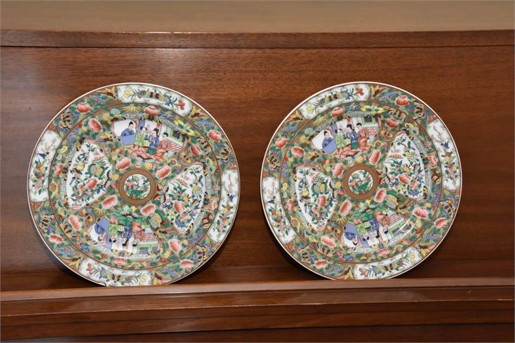 Pair Of  Canton Rose Design By Hong Horizons Dinner Plates