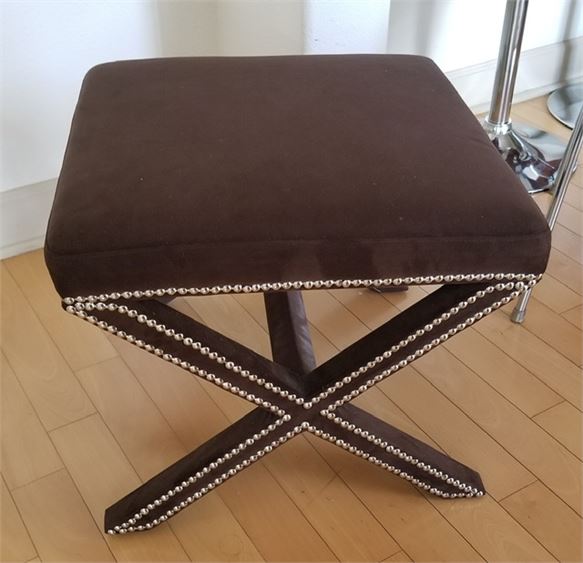Brown Suede Studded Criss Cross Bottom Stool