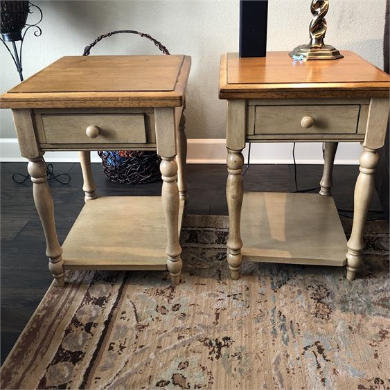Pair of 2 Tier End Tables With Drawers