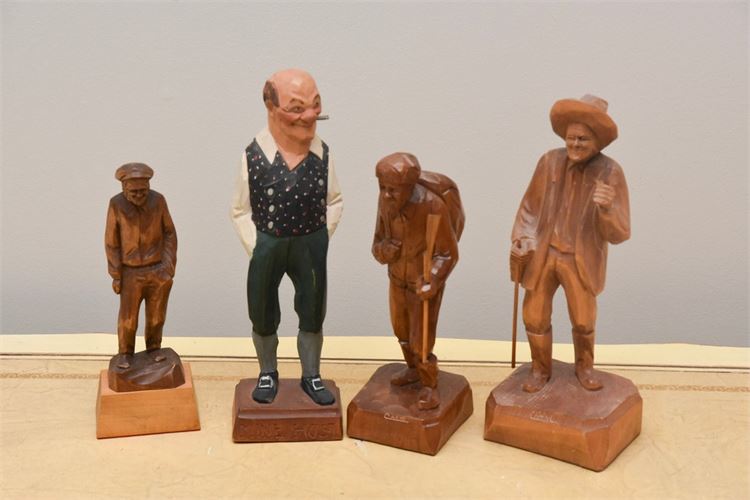 Group Four (4) Handcarved Wood Figurines
