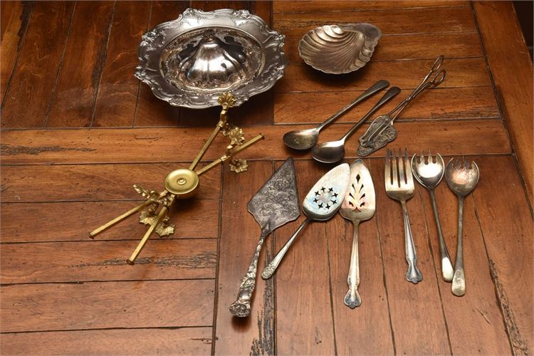Group Lot of Silver Plate & Metal Flatware and  Serving items