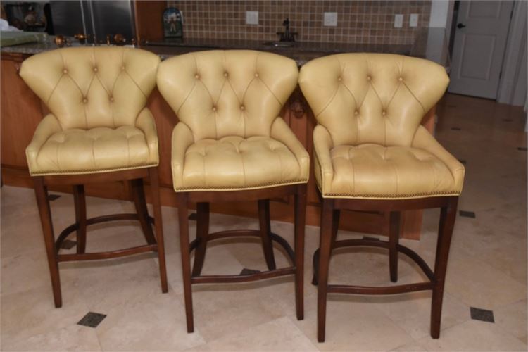 Three (3) Hancock & Moore Leather Upholstered Barstools