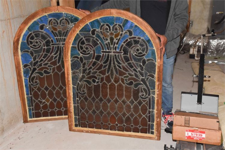 Pair of Vintage Stained Glass Windows