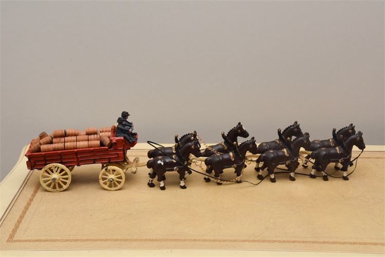 Vintage Cast Iron Toy Beer Wagon with Eight Horses
