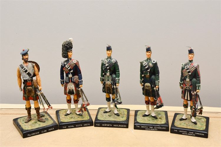 Group Five Hand Made Figures of Scottish Highlander Soldiers, Made  I.H. Arthur