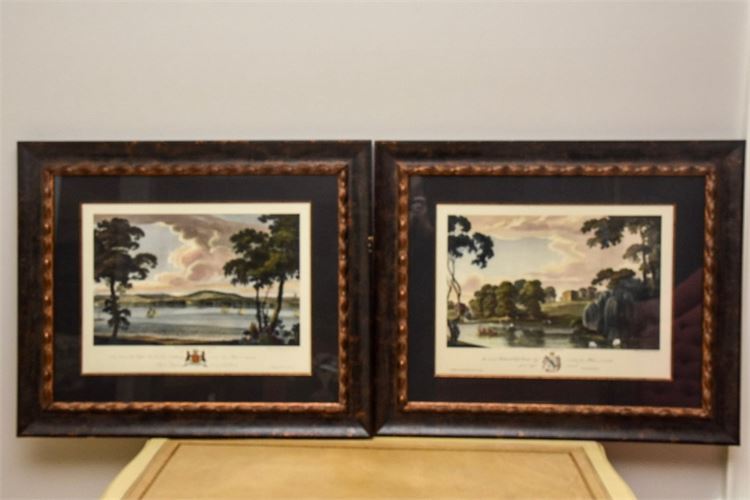 Pair Antique Engravings of British Stately Homes