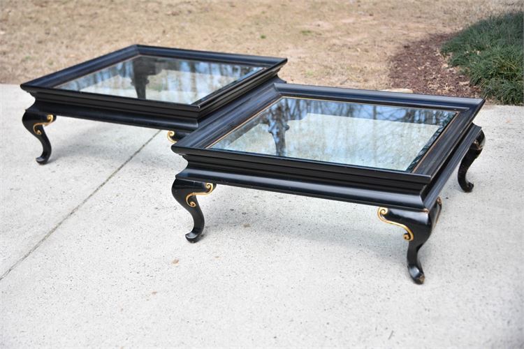 Pair Karges Large Ebonized Glass Top Coffee Tables