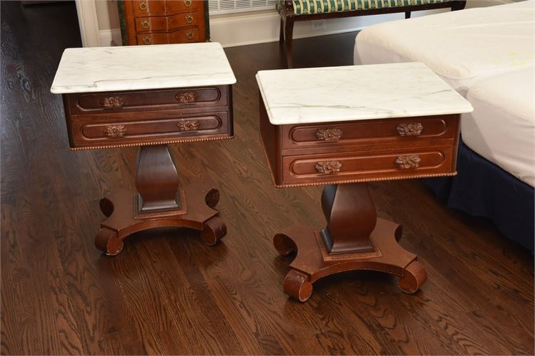 Pair Victorian Style Marble Top Side Tables