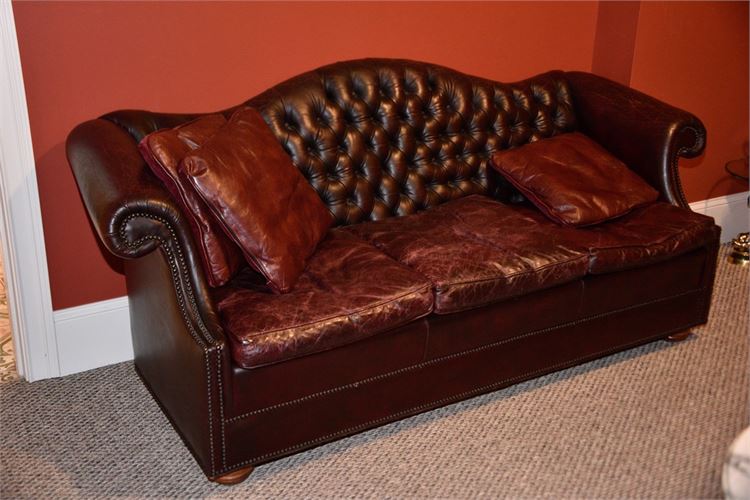 Camel Back Chesterfield Leather Sofa