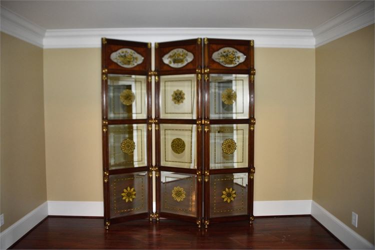 MAITLAND SMITH Three Panel Glass & Mahogany Screen