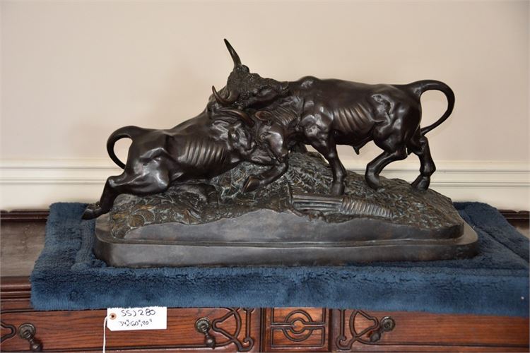MAITLAND SMITH Monumental Bronze Sculpture of Bulls Fighting