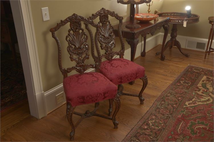 Pair Carved Anthemion Back Mahogany Side Chairs