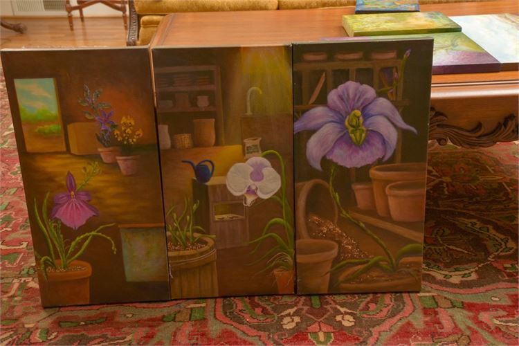 "Flower Pots" Three Paintings