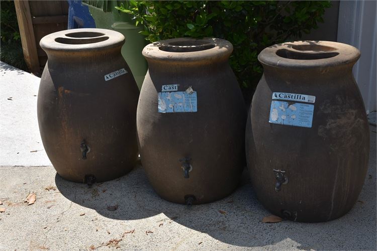 Three (3) CASTILLA 50 Gal. Brownstone Decorative Rain Barrel with Planter