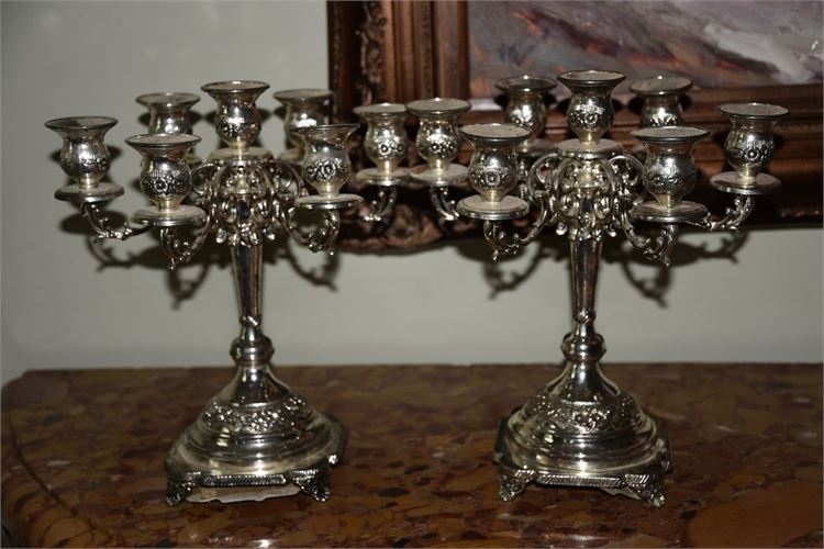 Pair Silver Metal Candelabra