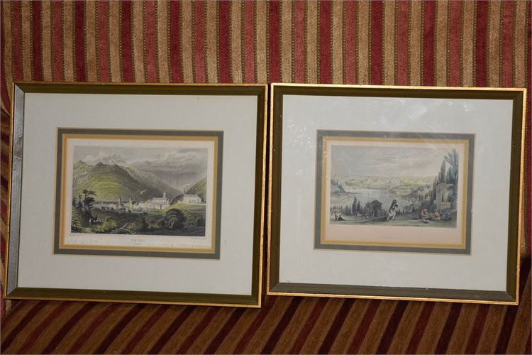 Pair Antique Hand Colored Engravings