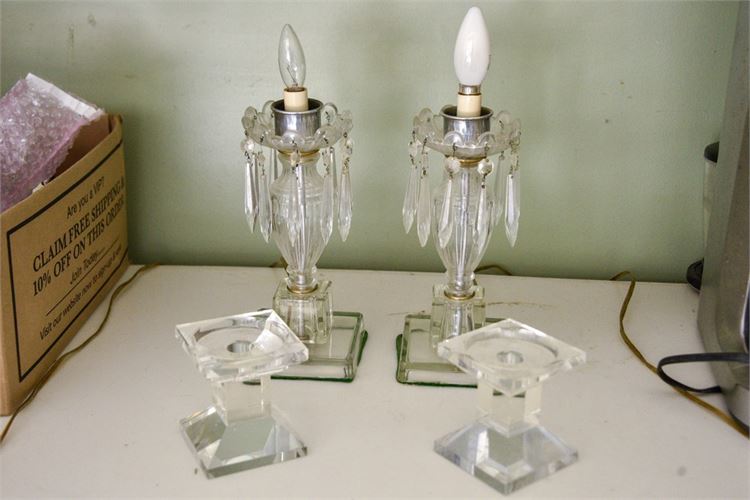 Pair Glass Candlestick Boudoir Lamps