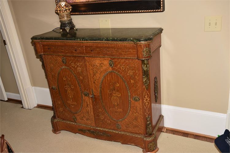 French Style Marquetry Marble Top Cabinet