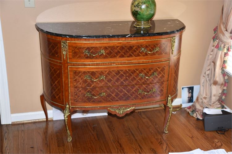 French Style Parquetry Marble Top Commode