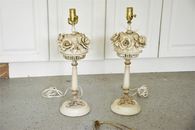 Pair "Rose Bouquet' Boudoir Lamps