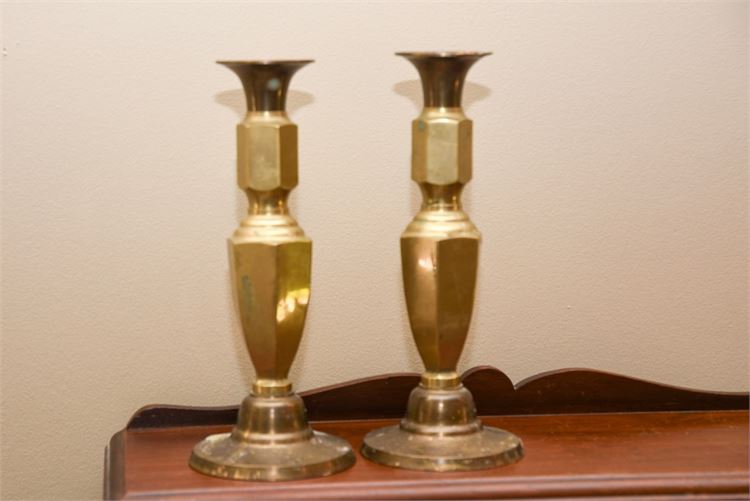 Pair Polished Brass Candlesticks