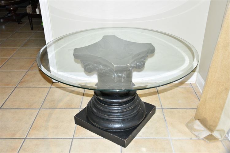 Column Base Glass Top Dining Table