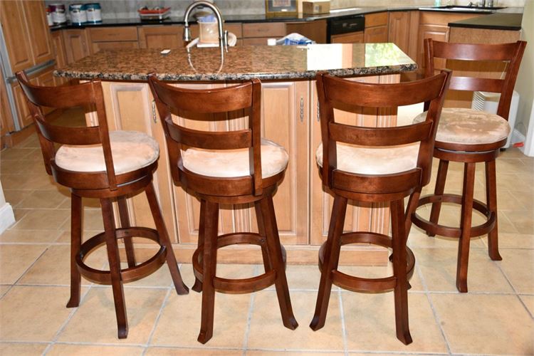 Set Four Wooden Bar Stools