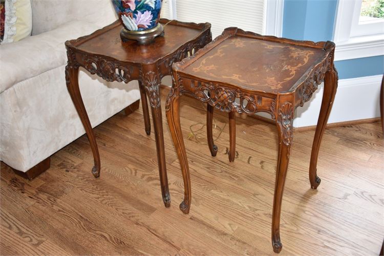Pair Rococo Style Inlaid  Side Tables