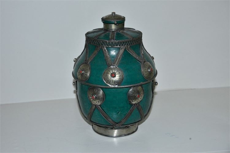 Asian Style Ceramic Jar With Metal Mounts