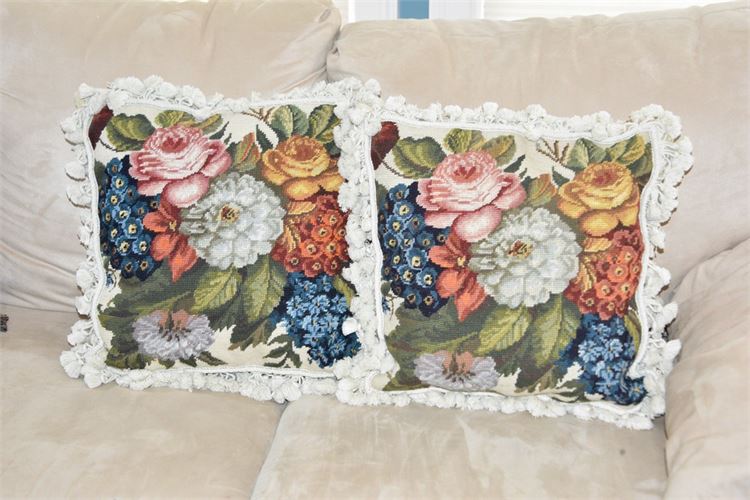 Two (2) Pairs Decorative Needlepoint Down Throw Pillows