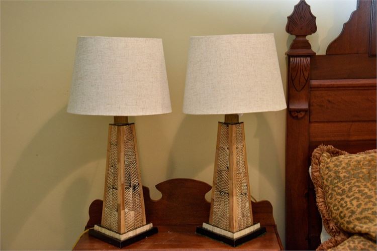 Pair Wooden Obelisk Lamps