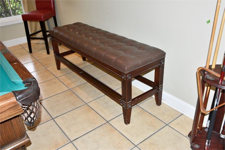 Tufted Leather Mahogany Bench