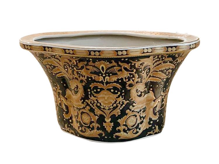 Large Black & Gold Porcelain Planter